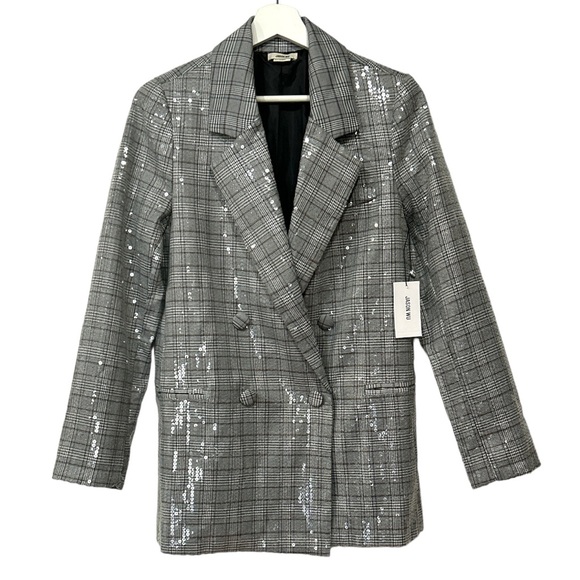 Jason Wu Jackets & Blazers - Jason Wu Sequined Double Breasted Blazer Gray Plaid Small NEW